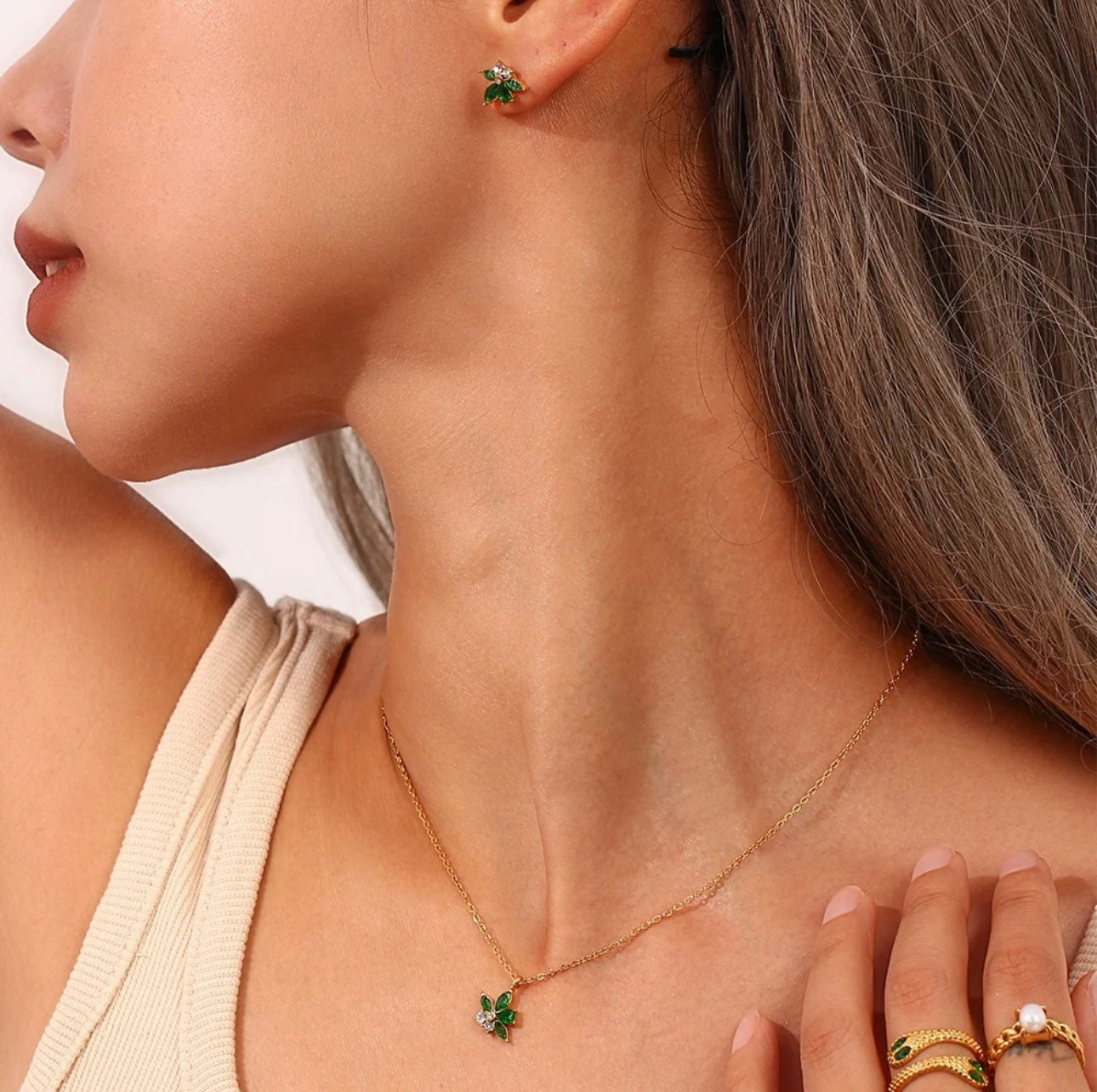 GREEN LEAVES EARRINGS | SET